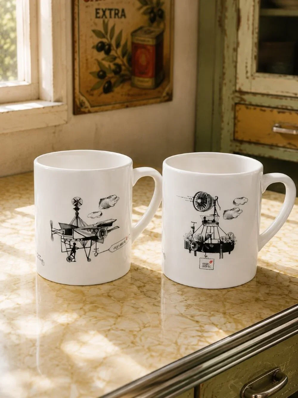 2 Rare Vintage Dudson Limited Edition Virgin Atlantic Mugs by Robert Welch